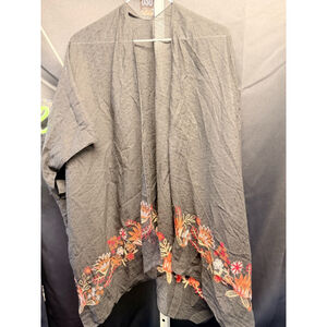 Raj Kimono OS Gray with Floral Embroidery